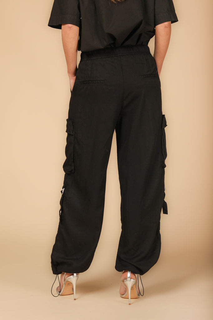 Image 4 of women's cargo jogger pants, Francis model, in black with a relaxed fit by Mason's