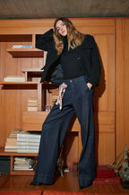 New York Studio pantalon chino femme en denim stretch wide leg