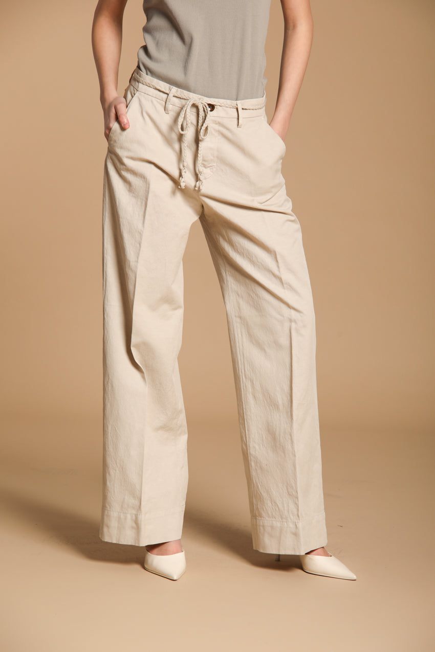 New York Studio pantalon chino femme en sergé de coton et lin wide leg
