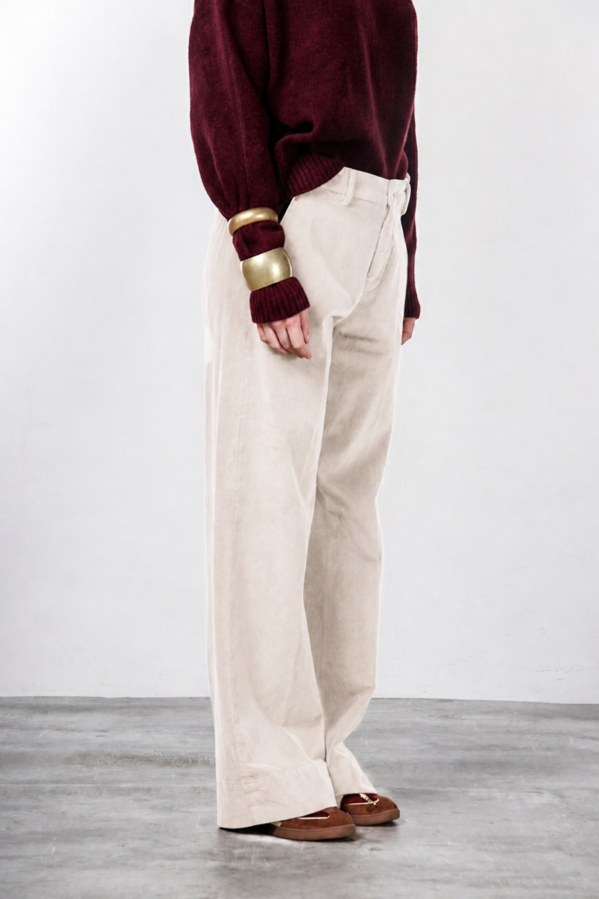 New York Studio pantalone chino donna in velluto liscio straight fit