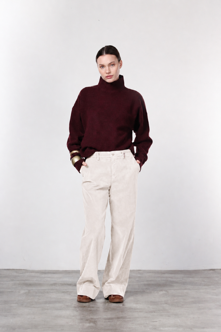 New York Studio pantalone chino donna in velluto liscio straight fit