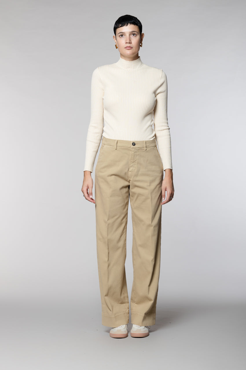 New York Studio pantalon chino femme en mélange coton-laine coupe wide leg