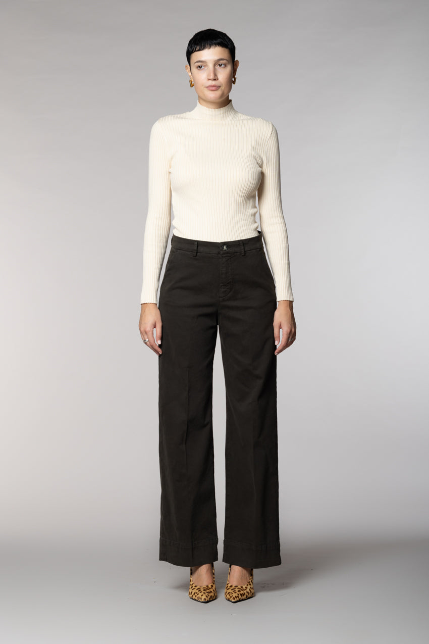 New York Studio pantalone chino donna in cotone lana wide leg