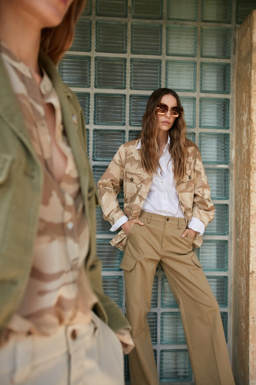 New York Studio pantalon Cargo femme en Twill de Coton wide leg