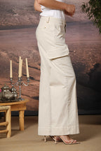 New York Studio pantalon Cargo femme en Panama flammé Coton wide leg