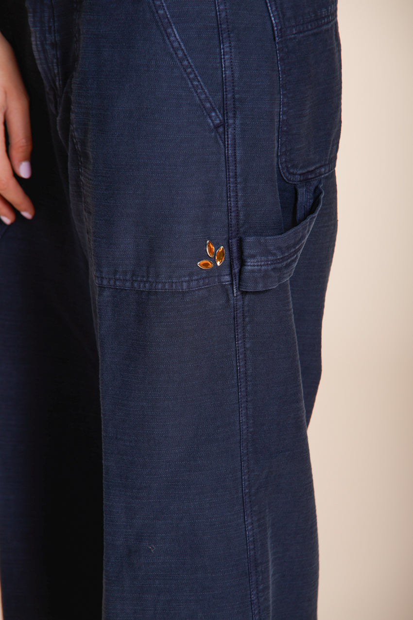 Dallas Wide pantalon cargo femme en cotton flammé straight fit