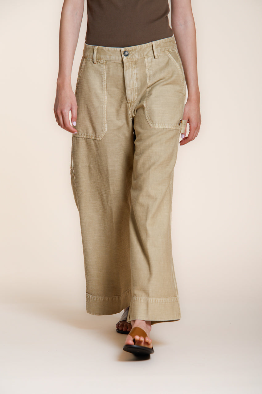 Dallas Wide pantalon cargo femme en coton flammé straight fit