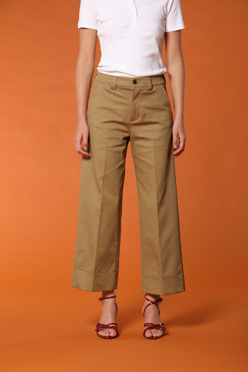 New York Studio Cropped pantalon chino femme en Twill de Coton wide leg