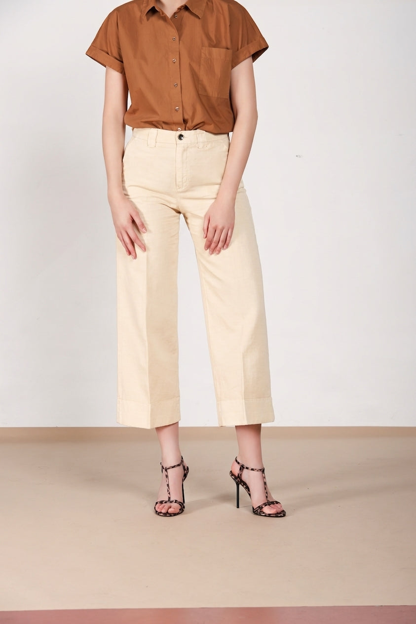 New York Studio Cropped Hose Chino Damen aus Leinen und Baumwolle straight fit