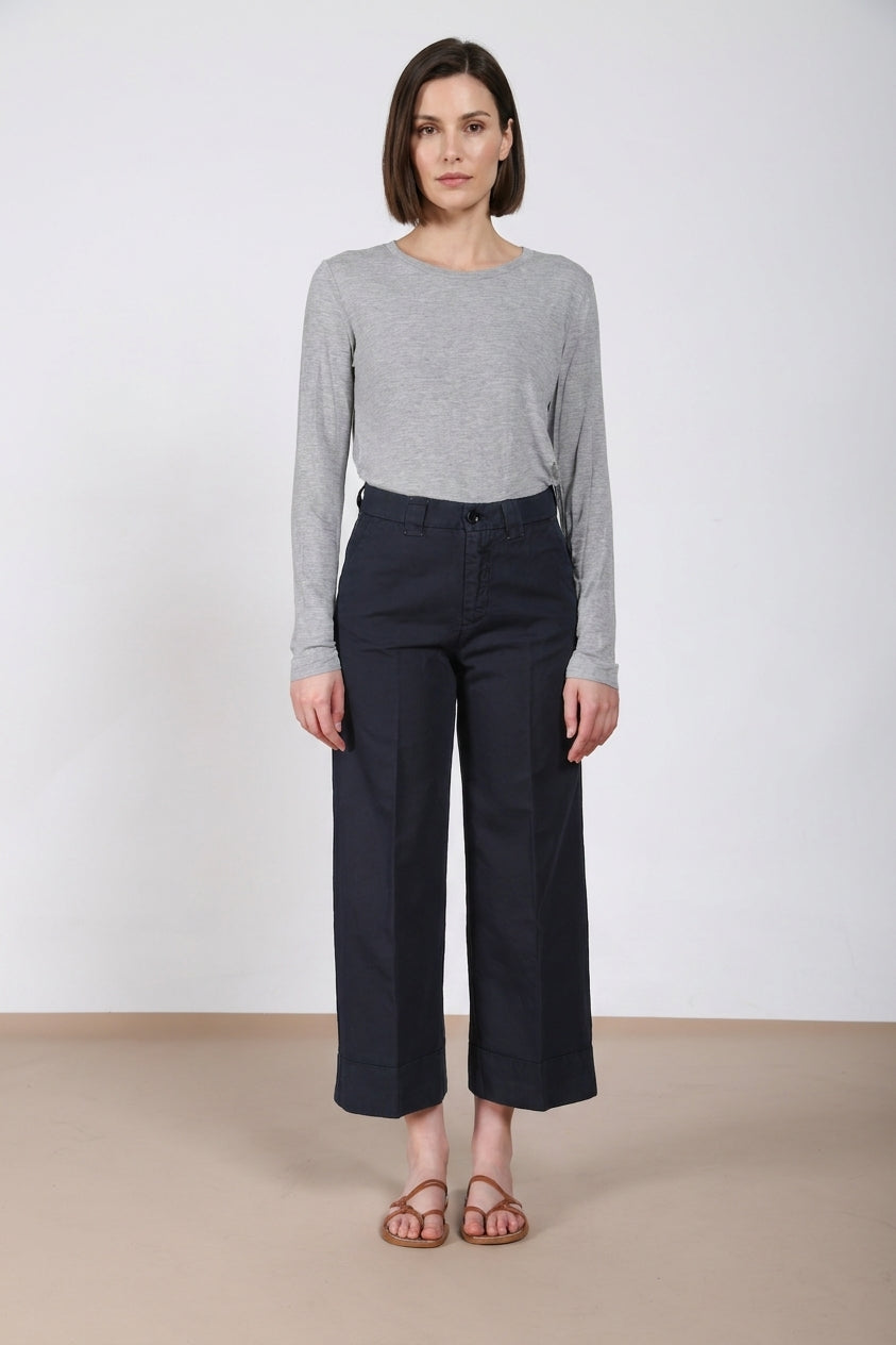 New York Studio Cropped pantalon chino femme en lin et coton straight fit