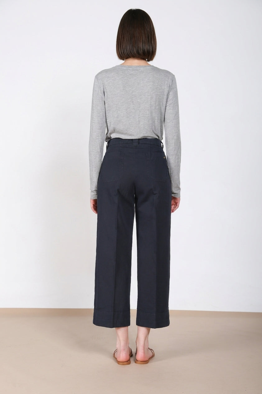 New York Studio Cropped pantalon chino femme en lin et coton straight fit
