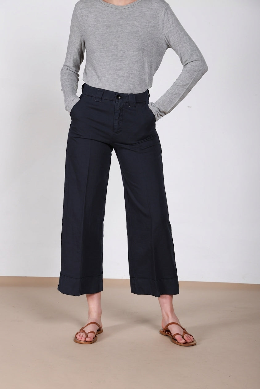 New York Studio Cropped pantalon chino femme en lin et coton straight fit