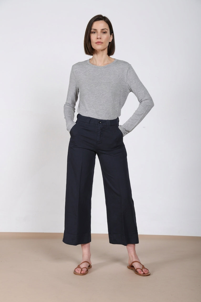 New York Studio Cropped pantalon chino femme en lin et coton straight fit