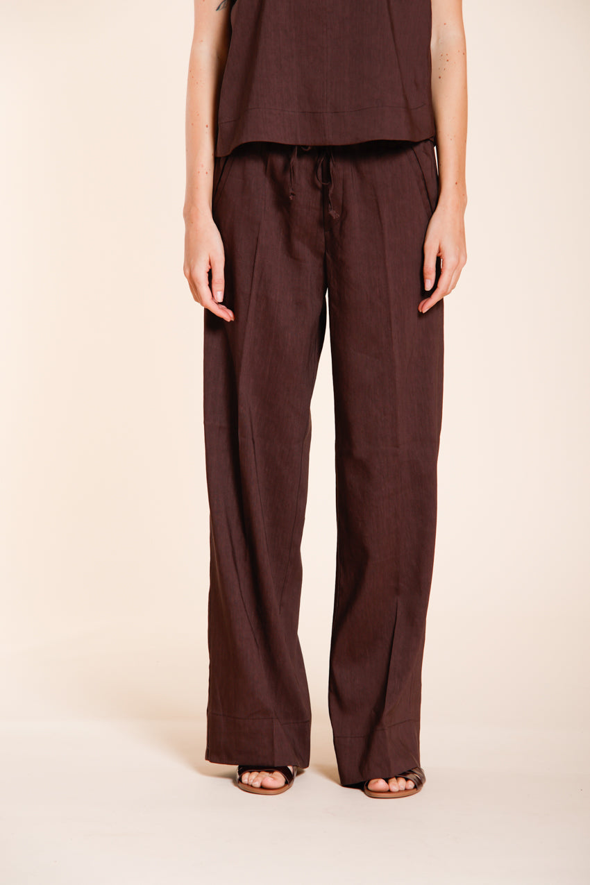 New York Studio Elax pantalone chino jogger donna in tela misto lino straight fit