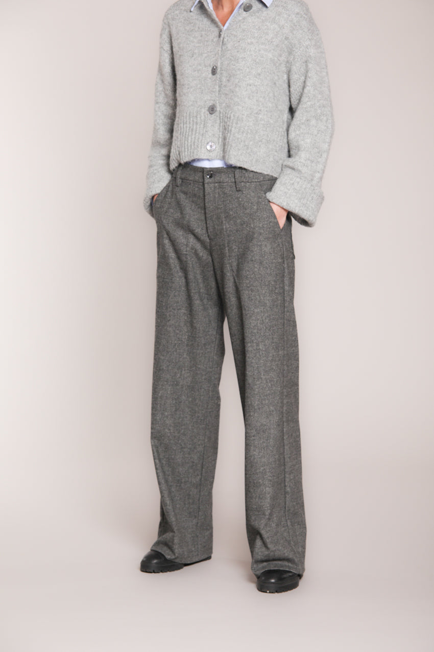 Foto 4 Shon pantalone chino donna in lana unita wide leg