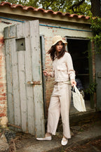 New York Studio Cropped Damen Chino Hose aus Gewebe in Mattenoptik straight fit