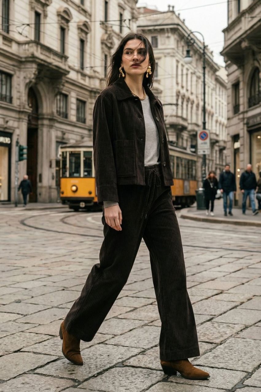 New York Studio Elax pantalon chino femme en velours à grosses côtes straight fit