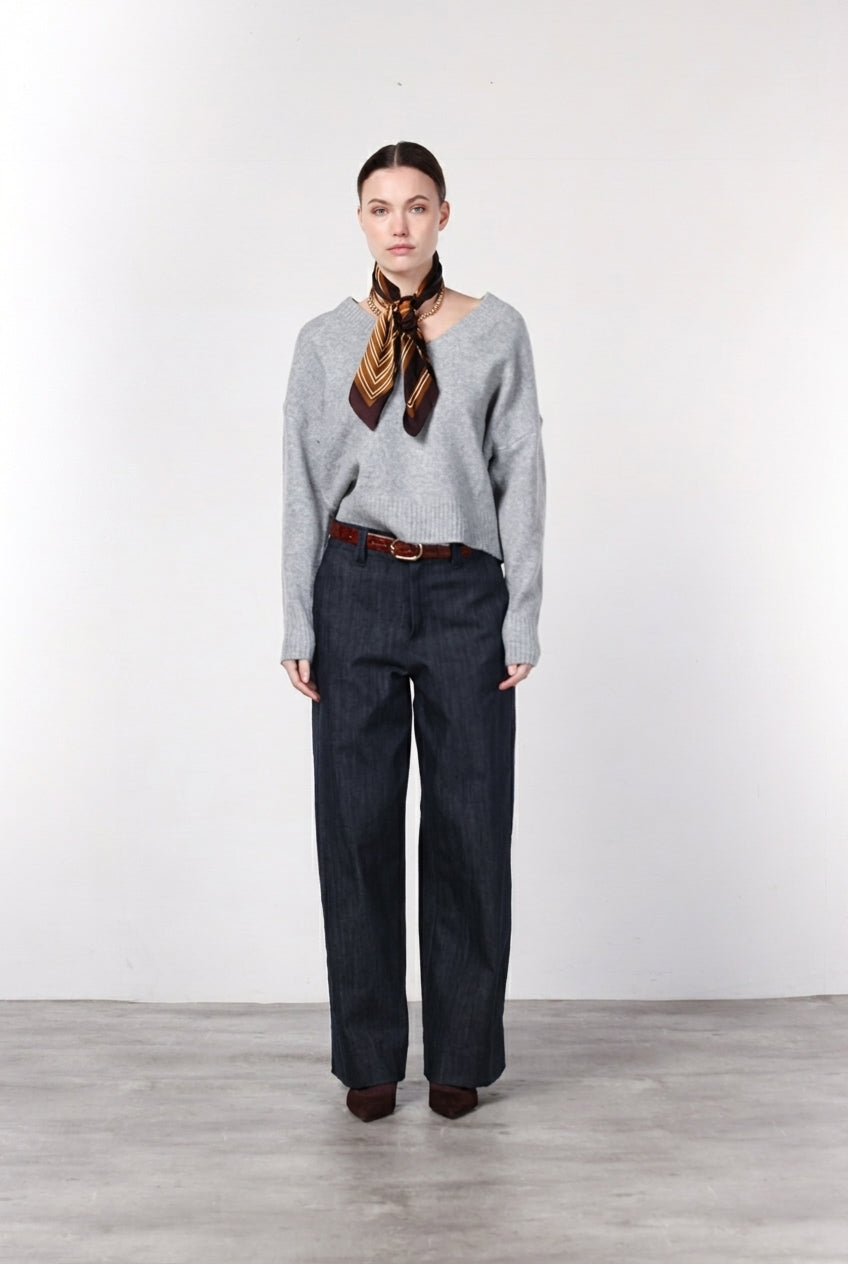 New York Wide women’s 5-pocket chino trousers in stretch denim, wide leg