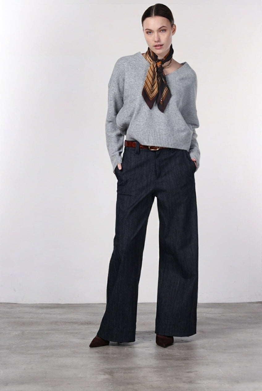 New York Wide women’s 5-pocket chino trousers in stretch denim, wide leg