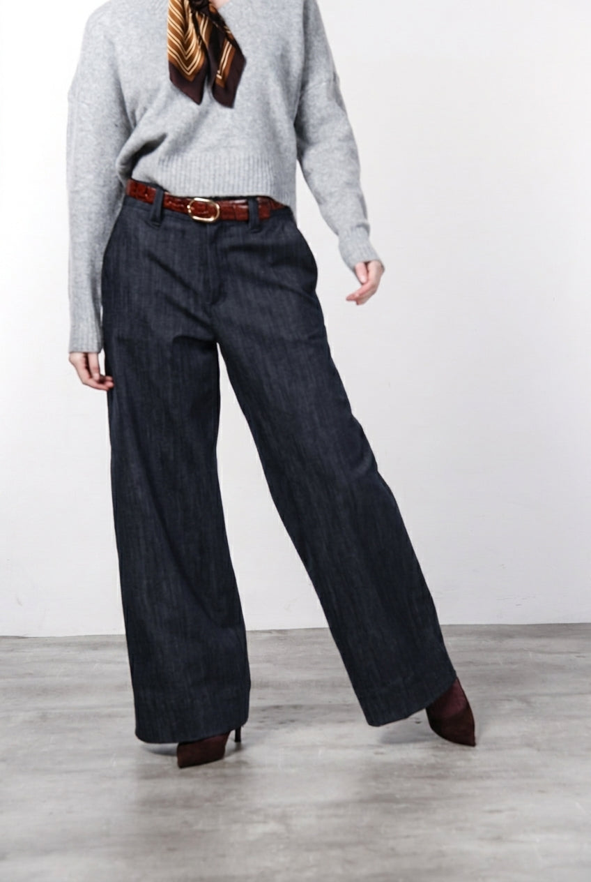 New York Wide women’s 5-pocket chino trousers in stretch denim, wide leg