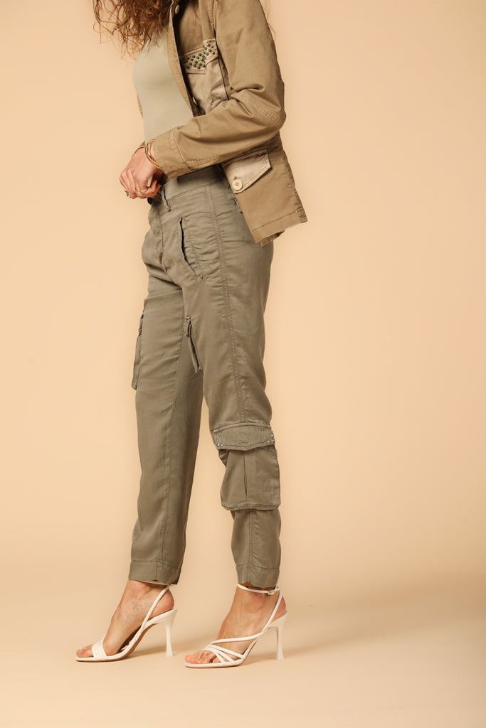 Image 3 of women's cargo pants, Asia Snake model, in military green with a relaxed fit by Mason's