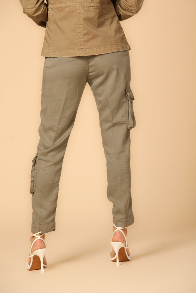 Image 6 of women's cargo pants, Asia Snake model, in military green with a relaxed fit by Mason's