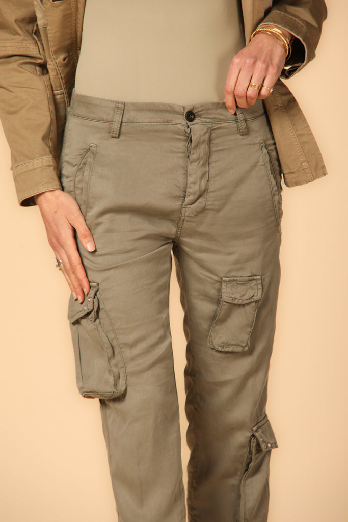 Image 2 of women's cargo pants, Asia Snake model, in military green with a relaxed fit by Mason's