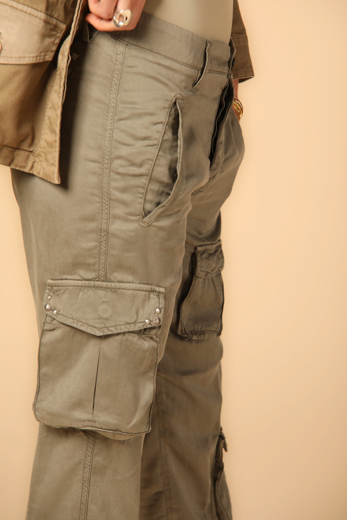Image 4 of women's cargo pants, Asia Snake model, in military green with a relaxed fit by Mason's