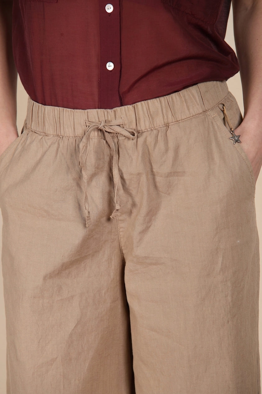 Portofino women's chino jogger pants in lightweight linen and cotton canvas wide leg