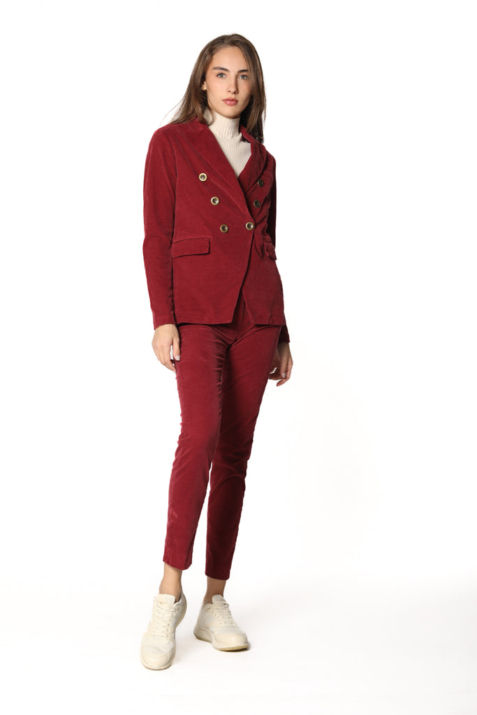Image 2 of women's velvet chino trousers ruby color New York Slim model by Mason's