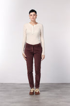 New York Slim pantalone chino donna in velluto a costa grande slim fit ①