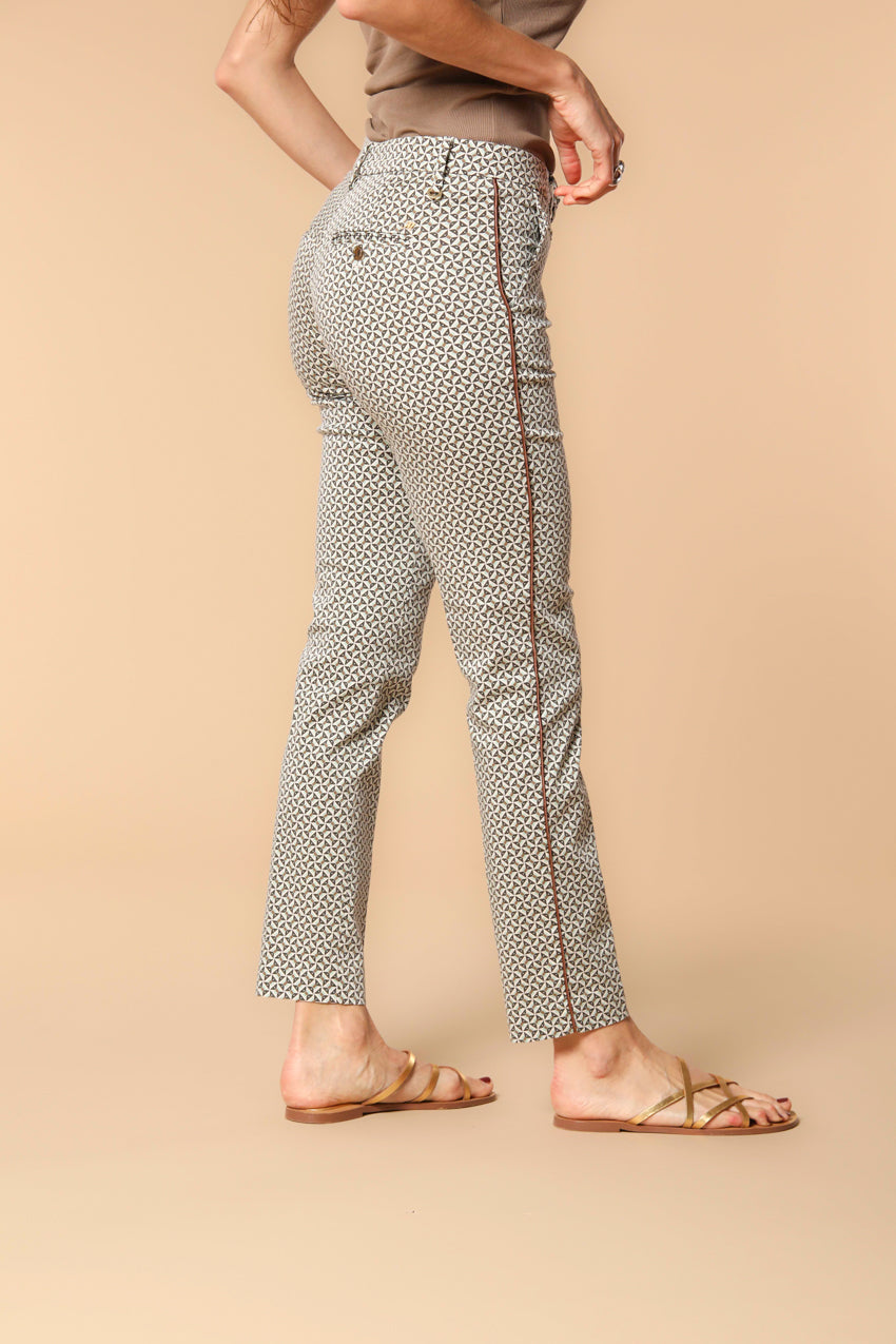 New York Slim Damen Chinohose aus Satin mit geometrischem Muster Slim Fit