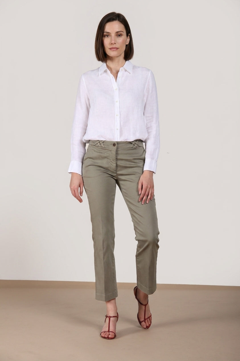 New York Trumpet Hose Chino Damen aus Stretch-Satin slim fit