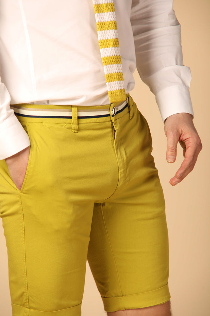 Image 3 of Mason's London Summer model men's chino shorts in lime green, regular fit