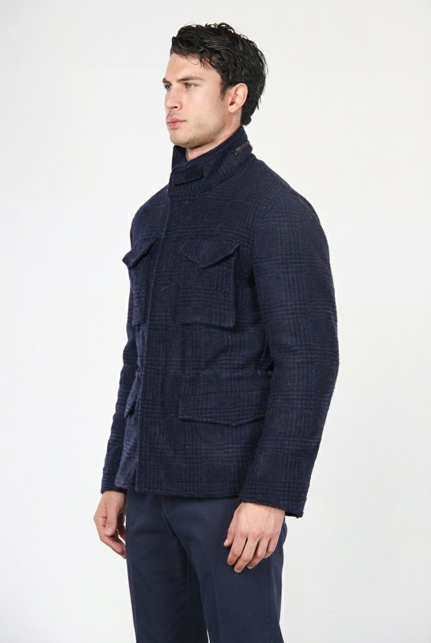 Men's M74 Field Jacket in knit-effect fabric with Prince of Wales check