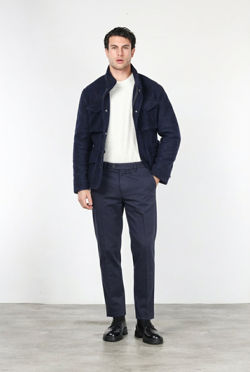 Men's M74 Field Jacket in knit-effect fabric with Prince of Wales check