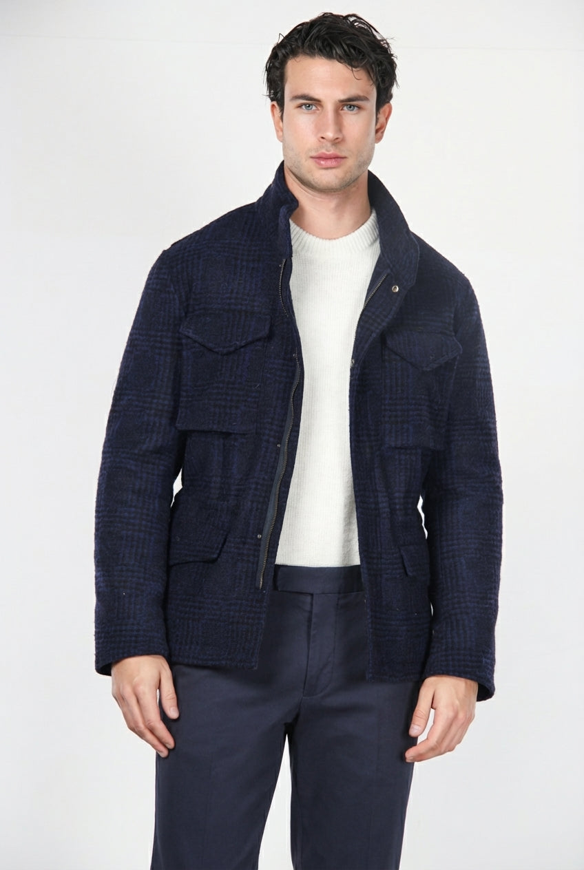 Men's M74 Field Jacket in knit-effect fabric with Prince of Wales check