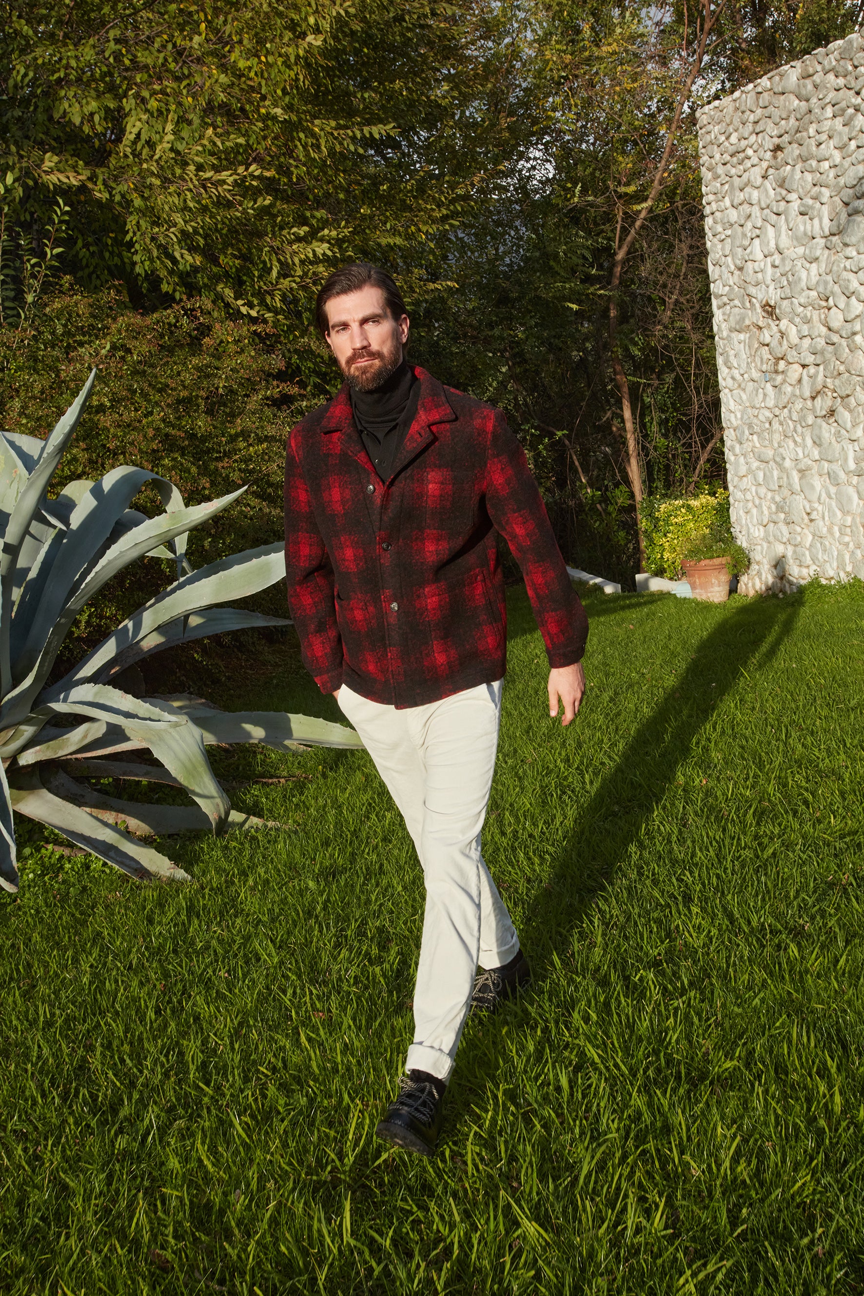 M74 Work Jacket Field Jacket Herren aus rotem Karo-Wollstoff