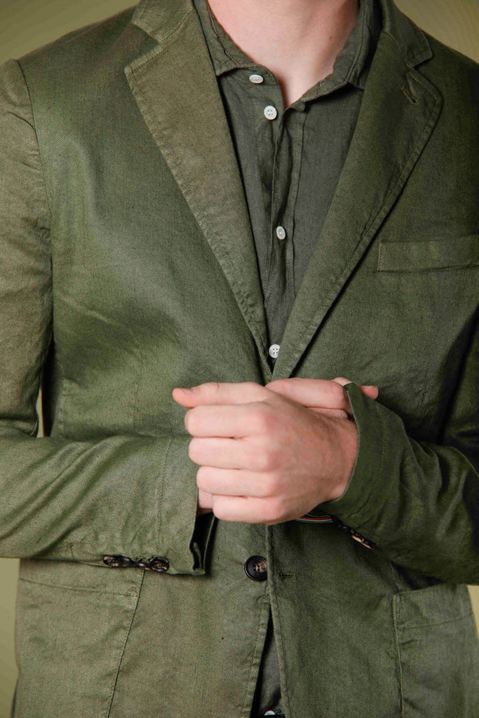 Immagine 3 di blazer uomo in twill di lino e cotone verde modello Da Vinci Summer di Maosn's