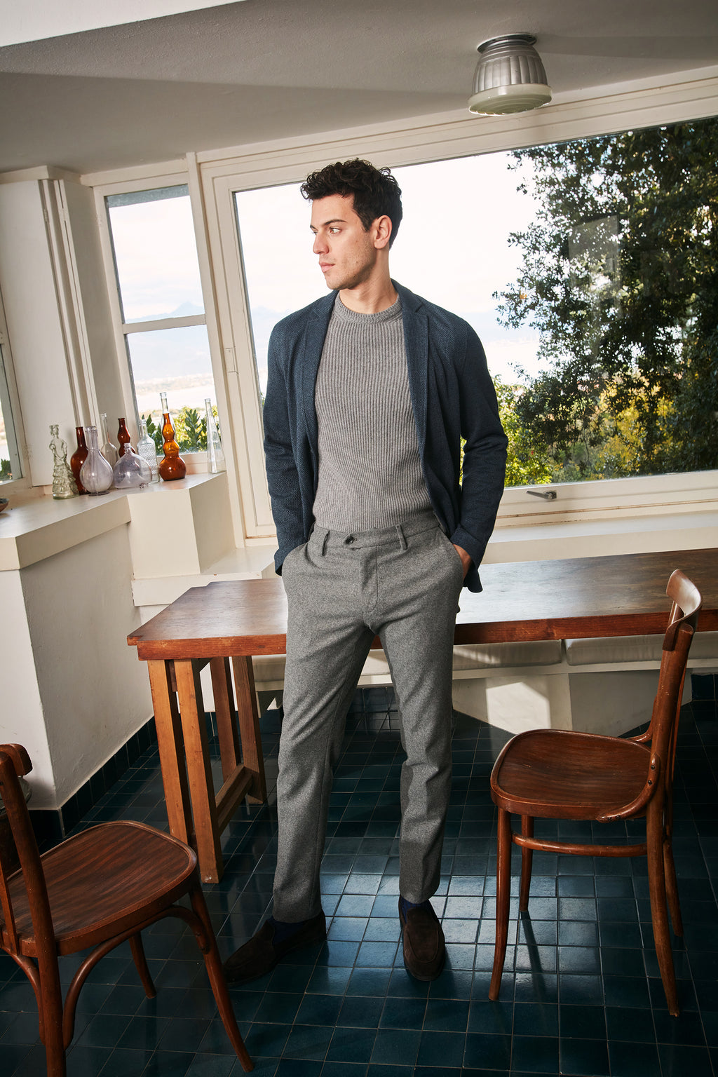 New York Sartoriale pantalone chino uomo sartoriale in jersey flanella regular fit