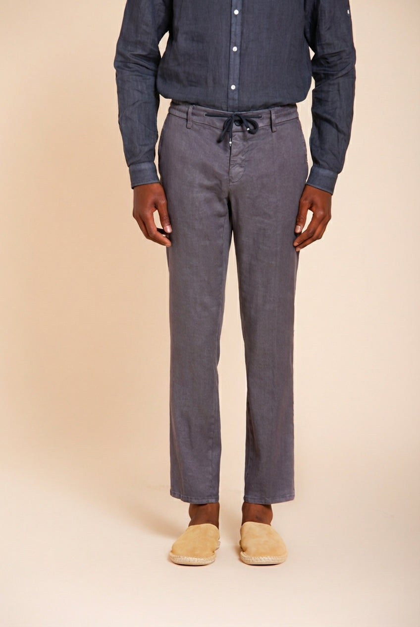 Milano Jogger men's chino pants in linen and cotton twill extra slim fit