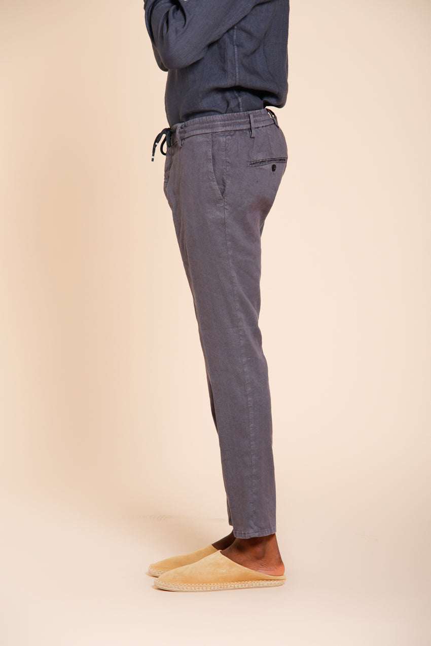 Milano Jogger men's chino pants in linen and cotton twill extra slim fit