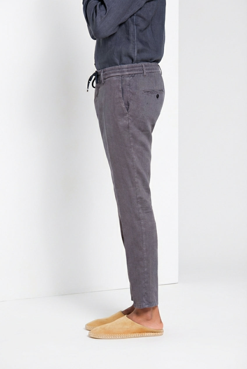 Milano Jogger pantalone chino uomo in twill di lino e cotone extra slim fit