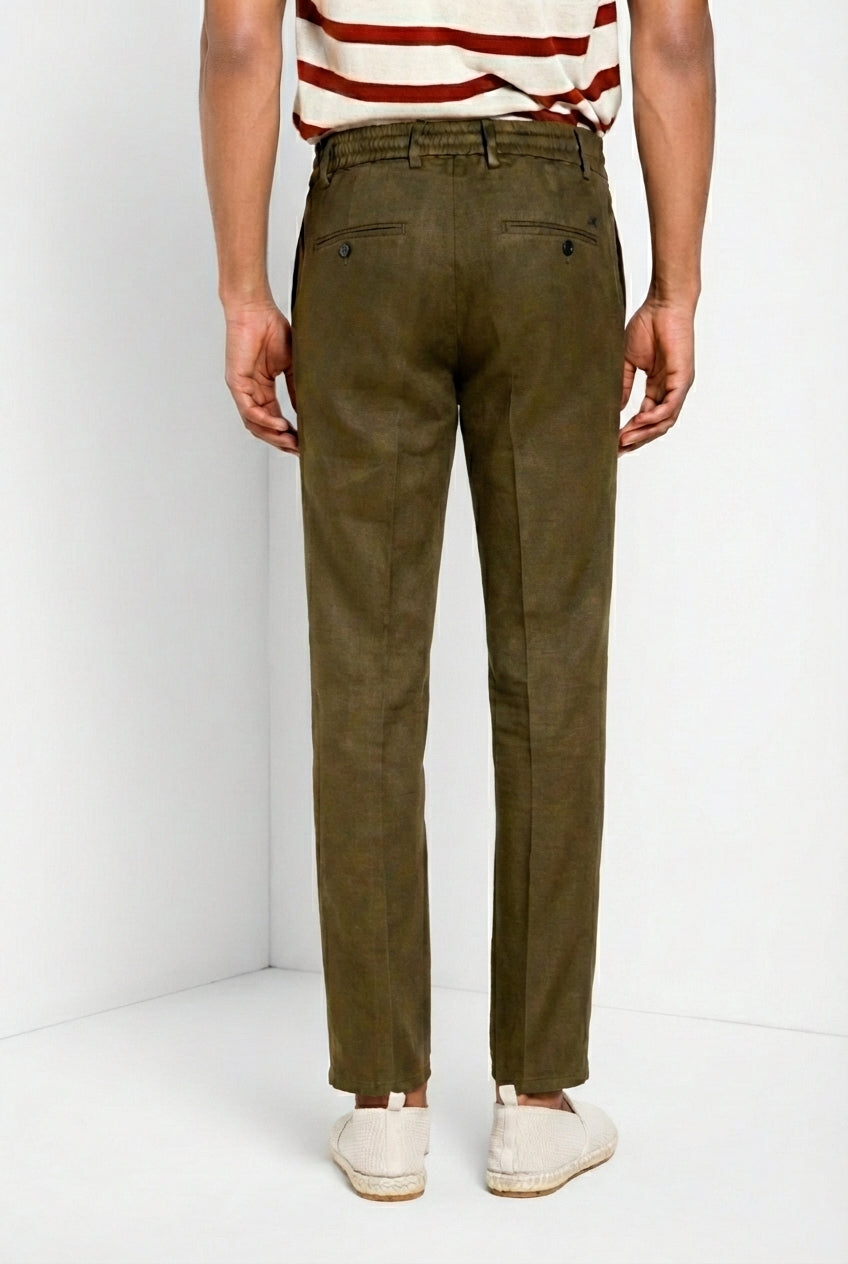 Milano Jogger pantalon chino homme en twill de lin et coton extra slim fit