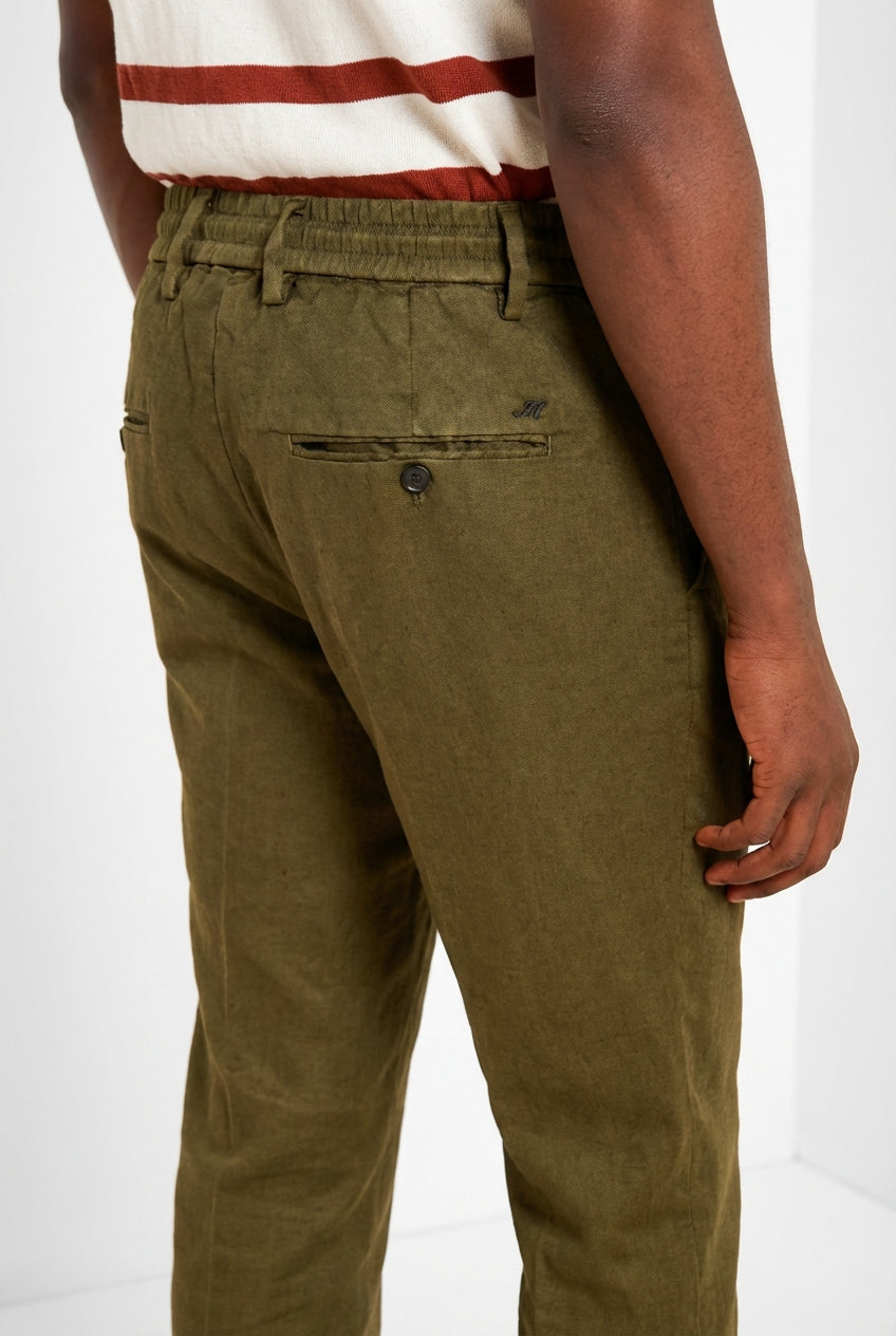 Milano Jogger pantalone chino uomo in twill di lino e cotone extra slim fit