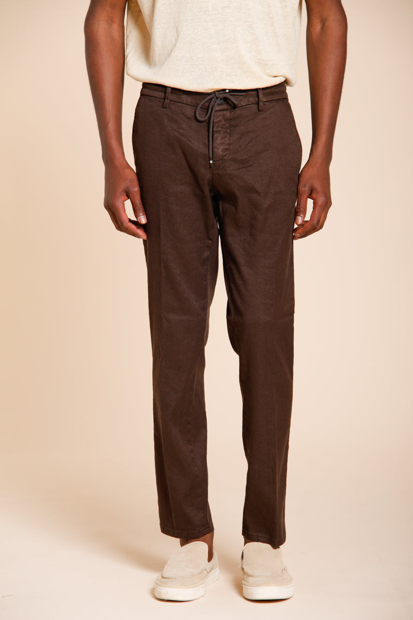 Milano Jogger men's chino pants in linen and cotton twill extra slim fit