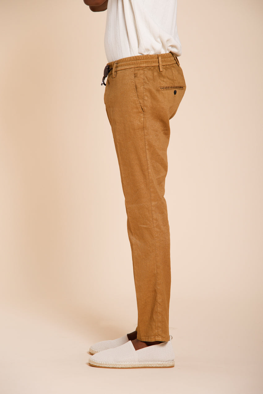Milano Jogger men's chino pants in linen and cotton twill extra slim fit