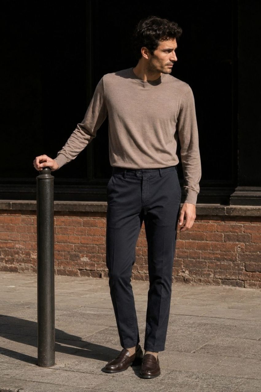 New York men’s chino pants in stretch gabardine with regular fit ①
