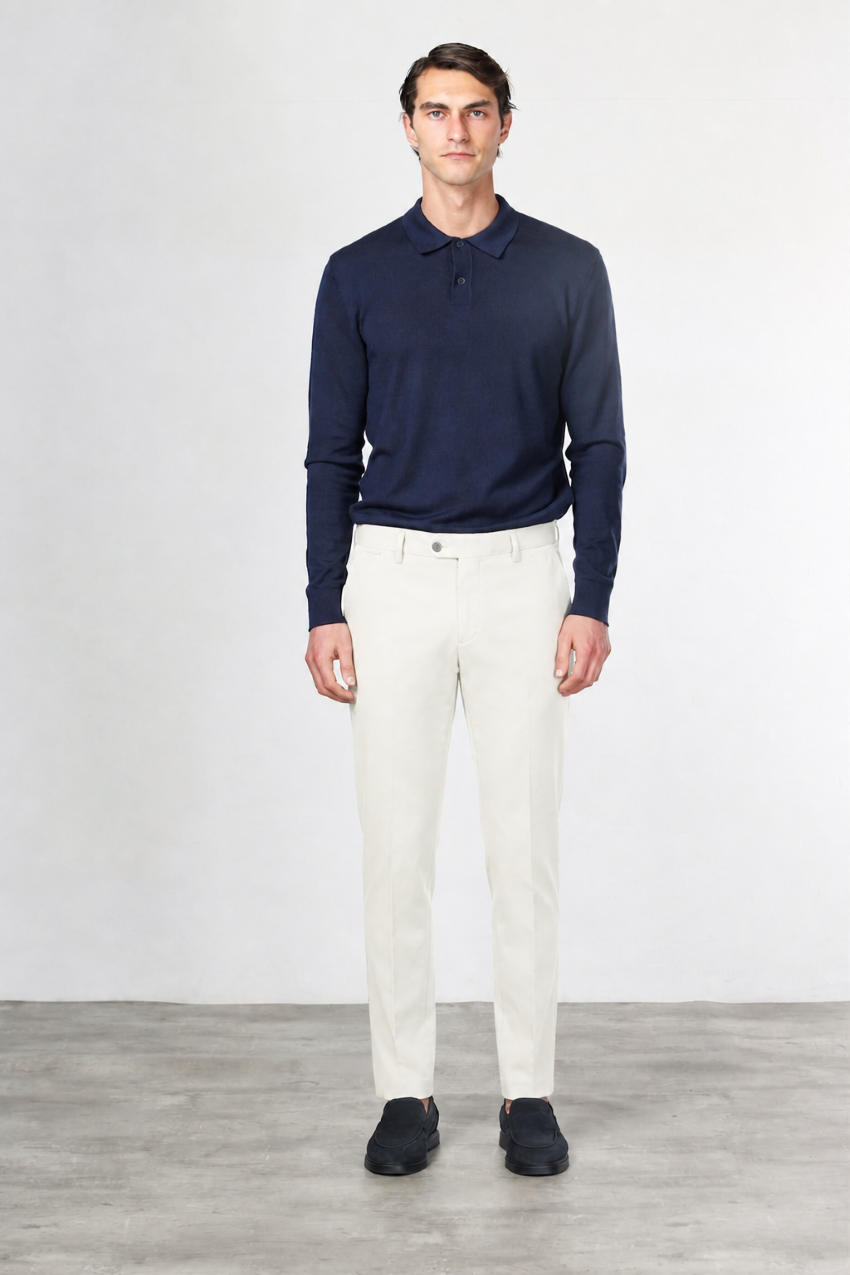 New York pantalone chino uomo in twill di cotone e cashmere regular fit