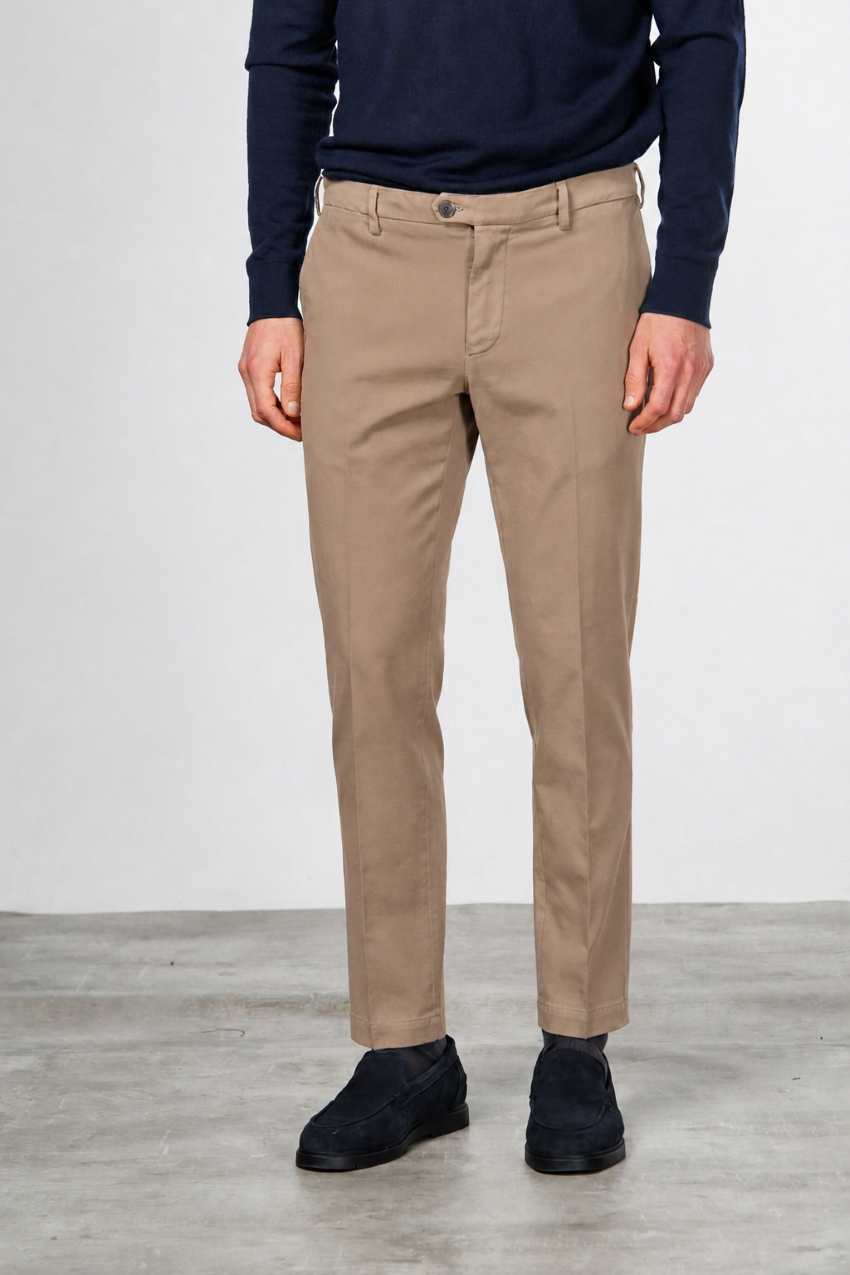 New York pantalone chino uomo in twill di cotone e cashmere regular fit